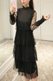 Black Knee Length Plus Size Lace Long Sleeve Dress for Casual Evening Party