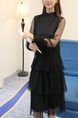 Black Knee Length Plus Size Lace Long Sleeve Dress for Casual Evening Party