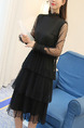 Black Knee Length Plus Size Lace Long Sleeve Dress for Casual Evening Party