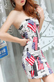 White Colorful Bodycon Strapless Above Knee Dress for Evening Party Cocktail