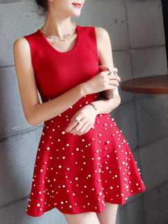 Red Fit & Flare Above Knee Dress for Casual Party Evening