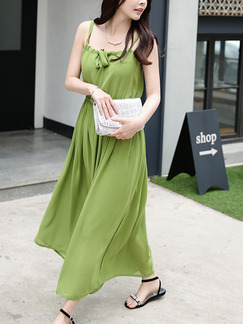 Green Chiffon Full Skirt Band Adjustable Waist Off-Shoulder Plus Size Dress for Casual Beach