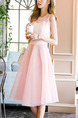 Pink Fit & Flare Knee Length Plus Size Cute Dress for Casual Evening