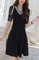 Black Fit & Flare Above Knee Plus Size Lace V Neck Dress for Casual Evening Party