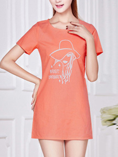 Orange Shift Above Knee Plus Size T-Shirt Dress for Casual