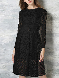 Black Shift Knee Length Plus Size Lace Long Sleeve Dress for Cocktail Evening Party