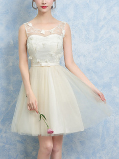 Cream Fit & Flare Above Knee Dress for Prom Bridesmaid