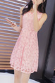 Pink Polkadot Fit & Flare Above Knee Plus Size Cute Dress for Casual Party Evening
