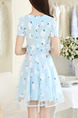 Blue Fit & Flare Above Knee Plus Size Floral Dress for Casual Party Evening