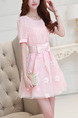 Pink Fit & Flare Above Knee Plus Size Floral Cute Dress for Casual Party Evening