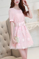 Pink Fit & Flare Above Knee Plus Size Floral Cute Dress for Casual Party Evening