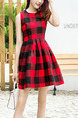 Red and Black Fit & Flare Above Knee Plus Size Dress for Casual Party Evening