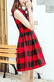 Red and Black Fit & Flare Above Knee Plus Size Dress for Casual Party Evening