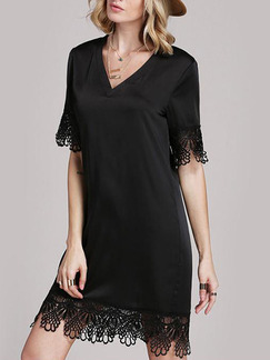 Black Shift V Neck Above Knee Plus Size Lace Dress for Party Evening Cocktail