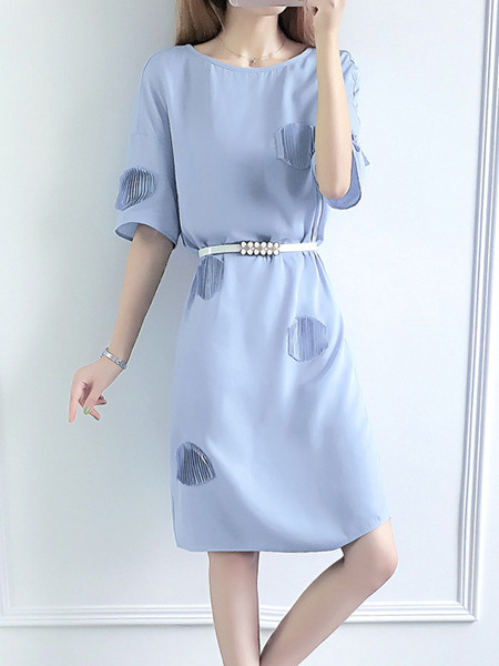 Blue Shift Knee Length Plus Size Dress for Casual Party Evening