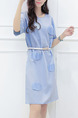 Blue Shift Knee Length Plus Size Dress for Casual Party Evening