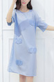 Blue Shift Knee Length Plus Size Dress for Casual Party Evening