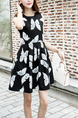 Black and White Fit & Flare Above Knee Plus Size Dress for Casual Party
