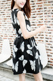 Black and White Fit & Flare Above Knee Plus Size Dress for Casual Party