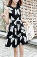 Black and White Fit & Flare Above Knee Plus Size Dress for Casual Party