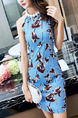 Blue and Brown Sheath Above Knee Halter Dress for Casual Evening Party