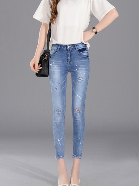 Blue Three Quarter Denim Pants for Casual