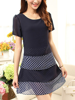 Black and White Polka Dot Shift Above Knee Plus Size Dress for Casual Office Party