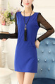 Blue and Black Sheath Plus Size Above Knee Long Sleeve Dress for Casual Office Evening