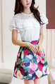 White Colorful Two Piece Above Knee Plus Size Dress for Casual Party