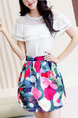 White Colorful Two Piece Above Knee Plus Size Dress for Casual Party