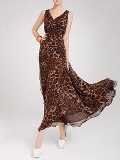 Leopard Maxi Plus Size Fit & Flare V Neck Dress for Evening Party Cocktail Ball