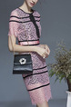 Pink Sheath Knee Length Lace Dress for Casual Office