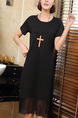 Black Shift Knee Length Plus Size Lace Dress for Casual Party Evening