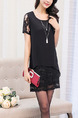 Black Shift Above Knee Plus Size Lace Dress for Casual Party Evening