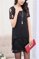 Black Shift Above Knee Plus Size Lace Dress for Casual Party Evening