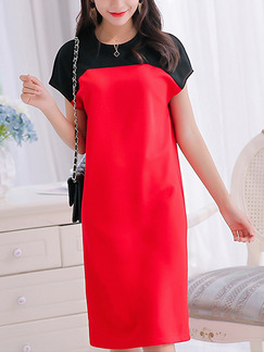 Black and Red Shift Knee Length Plus Size Dress for Casual