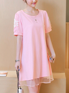 Pink Shift Above Knee Plus Size Cute Dress for Casual