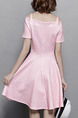 Pink Polka Dot Fit & Flare Above Knee Plus Size Cute Dress for Casual Party