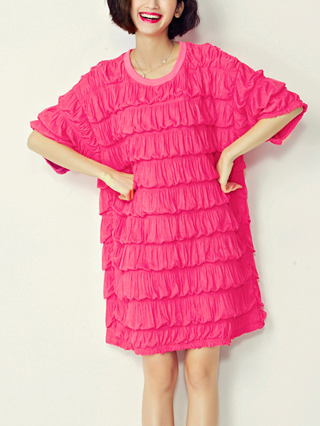 Pink Shift Above Knee Cute Plus Size Dress for Casual Party