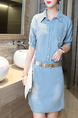 Blue Shift Shirt Denim Above Knee Plus Size  Dress for Casual Office Party