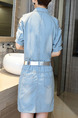 Blue Shift Shirt Denim Above Knee Plus Size  Dress for Casual Office Party