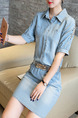 Blue Shift Shirt Denim Above Knee Plus Size  Dress for Casual Office Party