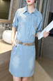 Blue Shift Shirt Denim Above Knee Plus Size  Dress for Casual Office Party
