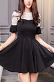 Black and White Fit & Flare Above Knee Plus Size Dress for Casual Office Party Evening