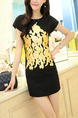 Golden and Black Shift Above Knee Dress for Casual Party Evening