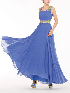 Blue Maxi Plus Size Dress for Prom Cocktail Bridesmaid Ball