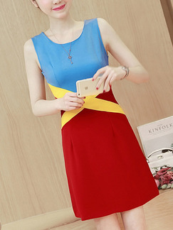 Blue Red Yellow Sheath Above Knee Plus Size Dress for Casual Party