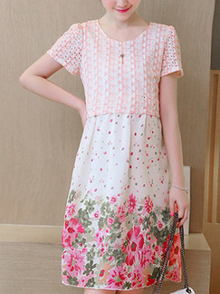 Pink Colorful Cute Shift Knee Length Plus Size Floral Dress for Casual Party