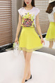 White and Yellow Two Piece Fit & Flare Above Knee Plus Size Dress for Casual Party