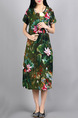 Green Colorful Shift Midi Plus Size Floral Dress for Casual